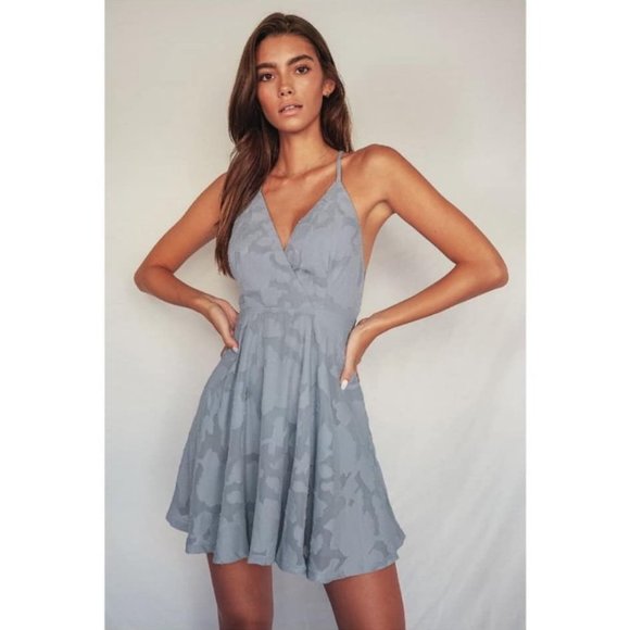 Lulus Dresses & Skirts - NWT Lulu’s Days of Beauty Dusty Blue Burnout Floral Skater Dress SMALL